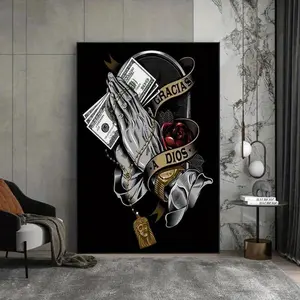 Unframed Thank God Canvas Wall Art Print Inspirational Money Poster Office Painting Home Decoration Unframed Canvas Painting Room Photo Ornaments Artistic 30X40Cm/11.8X15.8In Noframe