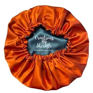 Creations By Shirelle Solid Reversible Satin Bonnet for Hair Protection Against Damage and Frizz Gentle on Hair Moisturizing and Heat Resistant - Burnt Orange + Teal