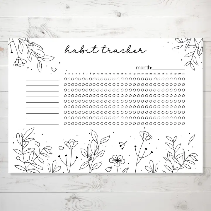 Monthly Floral ADHD Coloring Habit Tracker Sticker Sheet
