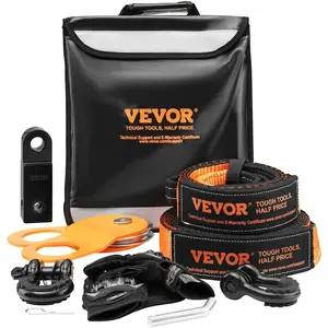 【Summervibes】VEVOR Off-Road Recovery Kit, 3" x 30', Heavy Duty Winch Recovery Kit with 30000 lbs Tow Straps, 44092 lbs D-Ring Shackles, Shackle Receiver, Snatch Block Pulley, Gloves, Storage Bag for ATV Jeep Truck
