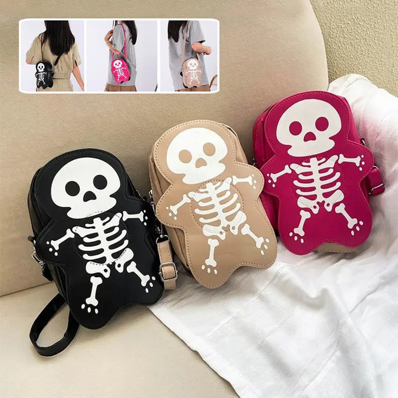 Skull Crossbody Bag for Women, Cute Small Shoulder Messenger Bag, Streetwear Phone Bag with Adjustable Strap