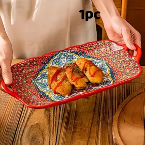 Fish Shaped Ceramic Plate, 1 Count Modern Style Exquisite Durable Multi-purpose Salad Plate, Heat-resistant Dishwasher Safe Plate for Home Kitchen, Salad Serving Plates