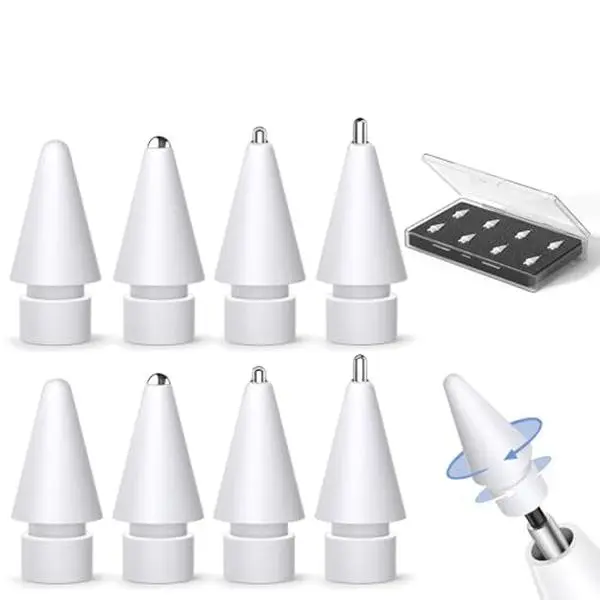 Inesore 8 Pack for Apple Pencil Tips Replacement Accessories,Compatible with Apple Pencil Pro/2nd Generation/1st Generation/USB C,iPencil Nib for iPad Pro/Air/Mini,for Drawing Writing(White Metal Nib)