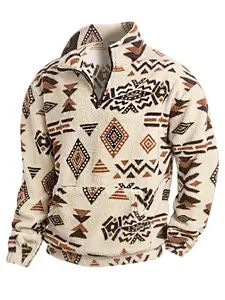 Men's Lamb Wool Half-Zip Ethnic Thick Heavyweight Sweater, Winter Warm Comfortable Heavy Sporty Long Sleeves Pullover, Casual Knitwear, Casual Wear and Layering, Ideal Gift for Men and Women