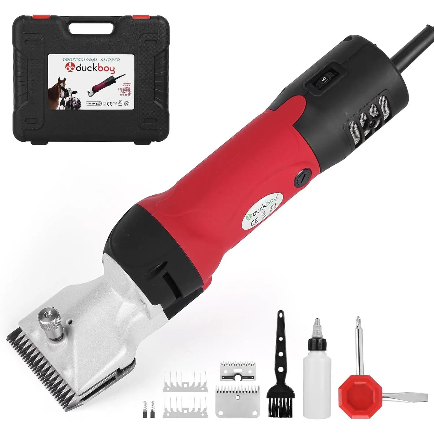 Heavy Duty Animal Grooming Clippers, 600W Professional Electric Shears with 6-Speed Control for Horses, Cattle & Large Dogs, Includes 2 Detachable Shearing Blades