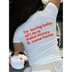 Women's Letter Print Round Neck Tee, Fashion Casual Crew Neck T-Shirt for Daily Holiday Vacation Outdoor Wear, Ladies Clothes for Summer, Top, Casual Fashionable Top