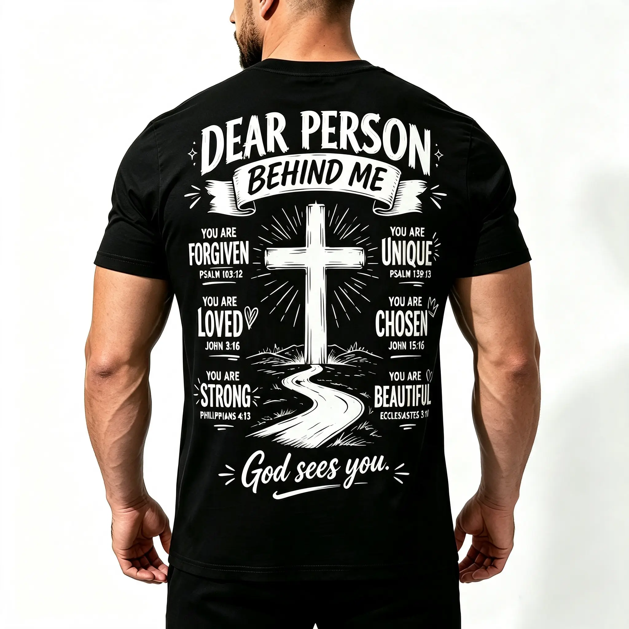 Men's 100% Cotton Short-Sleeve Breathable Graphic Tee, Dear Person Behind Me Cross Bible Verse Print, Christian Faith Streetwear Religious Gift