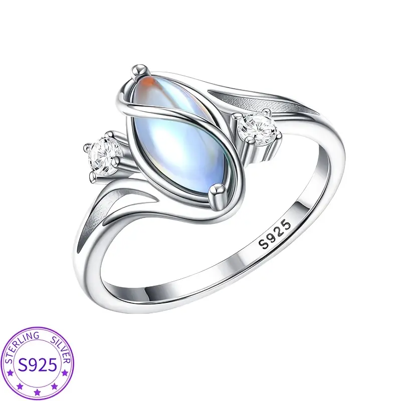 925 Sterling Silver Women's Square Decorative Single Moonstone Declaration Ring