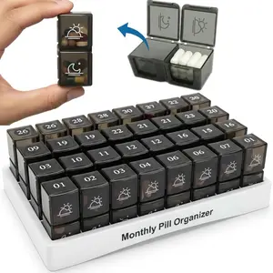 Easy to Use & Read | Larger Monthly Pill Box, 32 AM/PM Compartments | Never Miss a Dose with Bigger Font & Capacity | Premium Travel Organizer