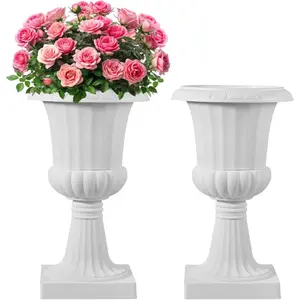 VEVOR Plastic Urn Planters, 9.8x 16.5 Inch, 2 Pack White Classic Flower Pots Front Porch Planters, Indoor Outdoor Vase for Wedding, Party, Event, Home, Stage, Garden, Balcony, Patio DecorationVEVOR Super Brand Day