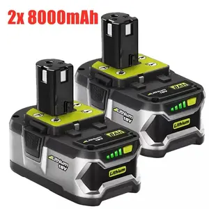 High Performance 2PACK For RYOBI 18V 8.0Ah P108 High Capacity Battery 18Volt Lithium-Ion One Plus Long Endurance high quality with LED indicator 100% NEW