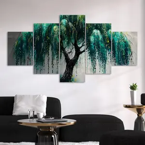 Weeping Willow Tree Pattern Canvas Unframed Painting, 5 Counts/set Modern Abstract Design Art Wall Decor, Wall Art Decor for Home Living Room Bedroom Office, Ornaments