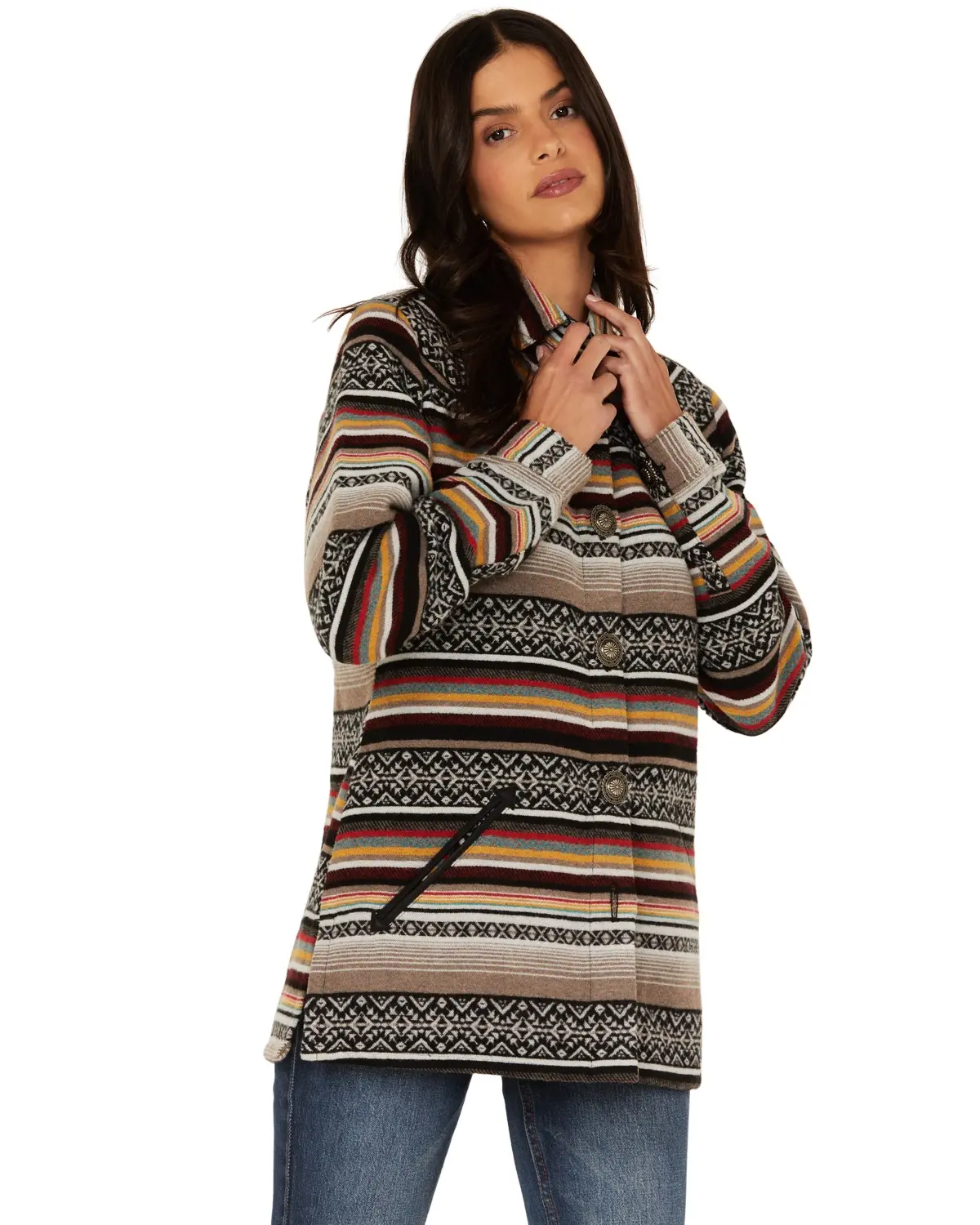 Cruel Girl Women's Women'S Serape Stripe Western Button-Down Shacket - Cwj7357002