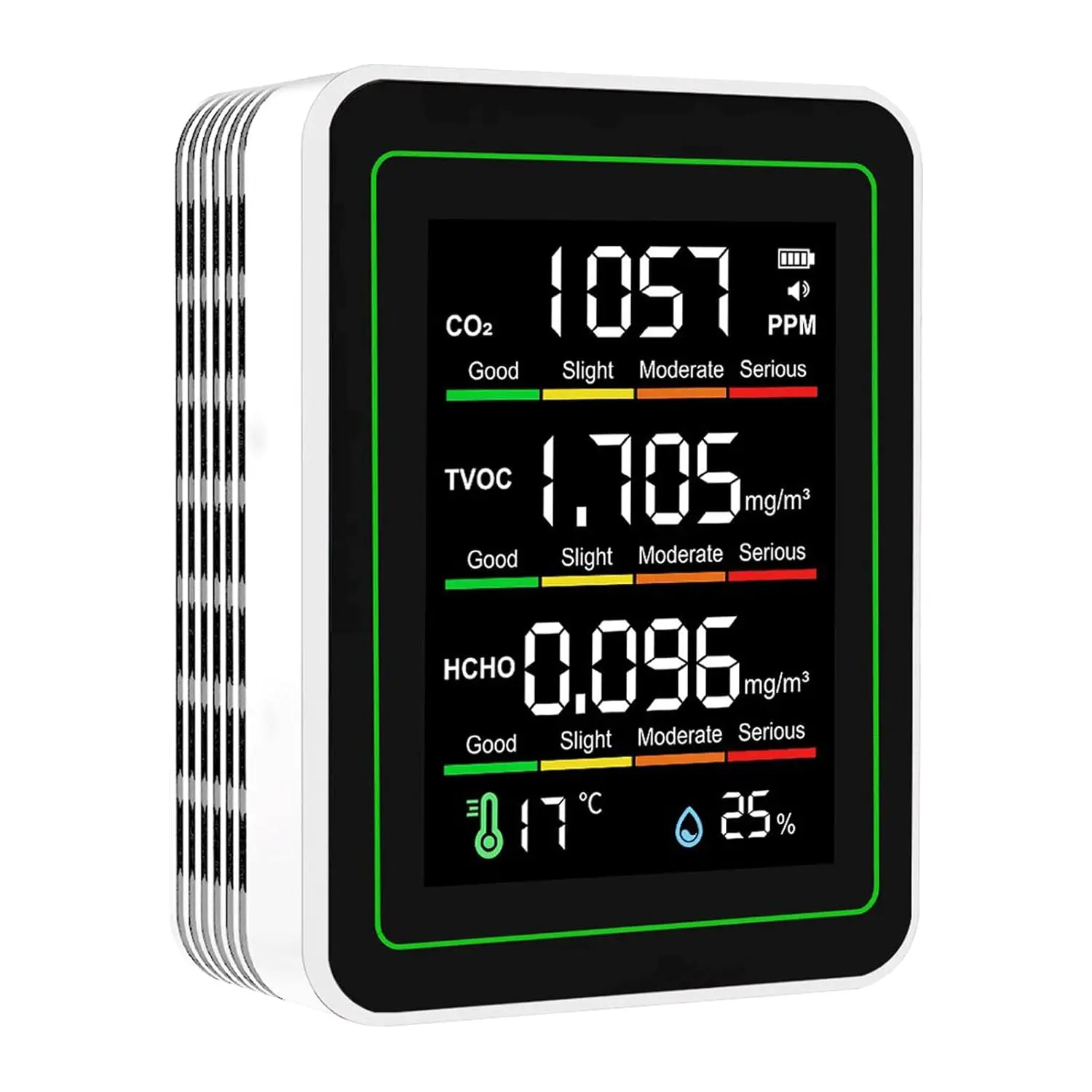 8-in-1 Portable Indoor Air Quality Monitor - LCD Color Screen CO2, Formaldehyde HCHO, TVOC Detector with Temperature, Humidity Tester, USB Rechargeable for Home, Office