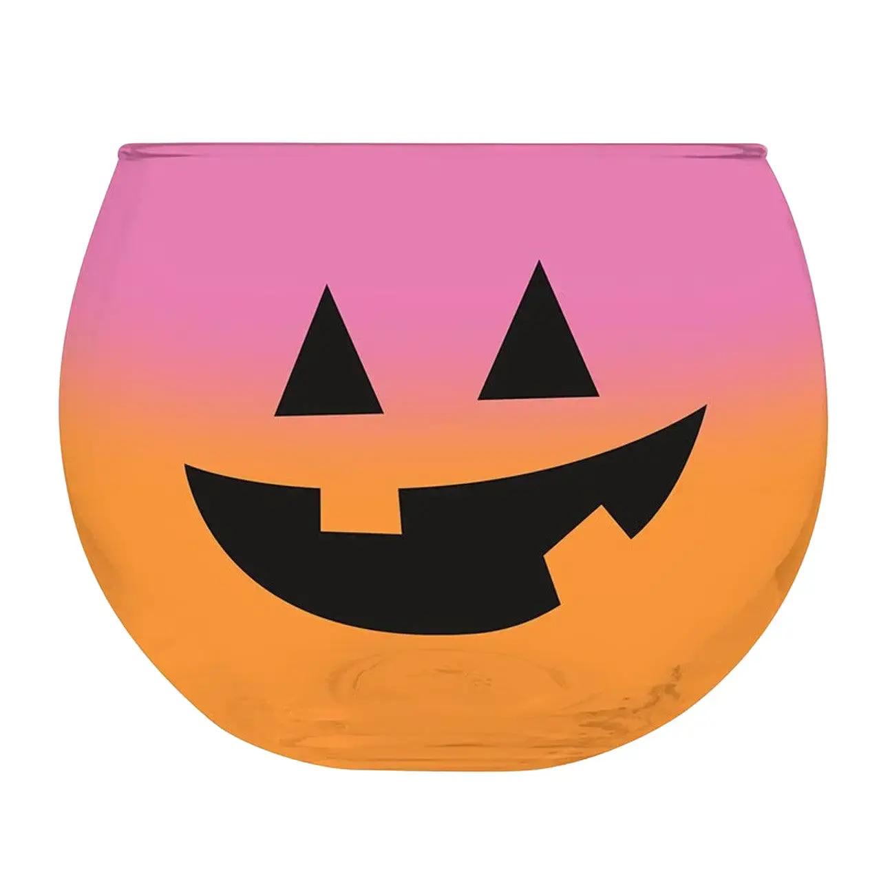 Slant Collections Ombre Jack-O'-Lantern Roly Poly Wine Glass 13 oz Pink Orange Black Halloween Cocktail Glass Hand Wash Only - Drinkware