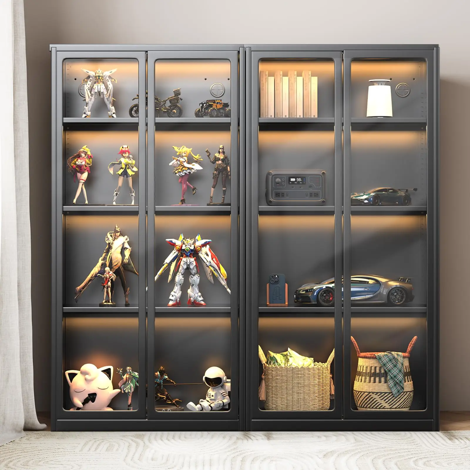 AECOJOY Metal Display Cabinet with 3 Adjustable Shelves, Storage Furniture High Density Acrylic Doors, Durable Cold Rolled Steel, Organizer Modern