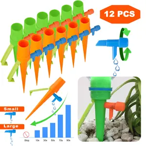 Adjustable Plant Watering Spikes with Control Valves (Stand-Style / Pack of 12) | Adjustable Drip Rate for Precise Water Control | Stand-Secured Design—Won't Damage Pots | Automatic Plant Watering for Business Trips & Vacations