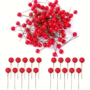 500pcs Artificial Holly Berries Mini  Christmas Fake Berries with Wire Stems Xmas Red Berry Stems Picks for Christmas Tree Decorations Wreath Craft Wedding Party Decor Ornaments