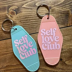 Caffeine and Chaos Self Love Club Motel Keychain - Keychain with "Self Love Club" Text, Available in Blue & Pink, Keyring Attachment