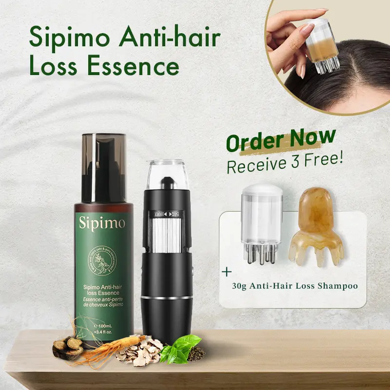 SIPIMO Ginseng & Polygonum  Growth Kit With Scalp Brush – Pure Natural Formula To Strengthen, Nourish & Revitalize . Anti- Loss, Scalp Care Essence 100ml For Healthier, Fuller . Haircare Comfort Spray Thicker tonic