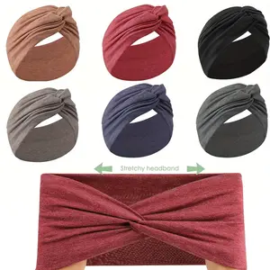 Women's 6-Piece Wide Soft Headbands Set - Stylish Bohemian Bandanas, Elastic Non-Slip Knotted Stretch Yoga Hair Wraps, Elastic Headbands
