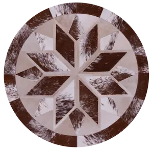 4' 0" X 4' 0" Brown & White Round Natural Cowhide Hand Stitched Rug - C3511