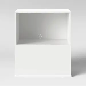 Room Essentials 1-Drawer Modular Nightstand, White Compact Design Storage, Small Spaces Bedside Table, Book Stand Shelf Bedside Table