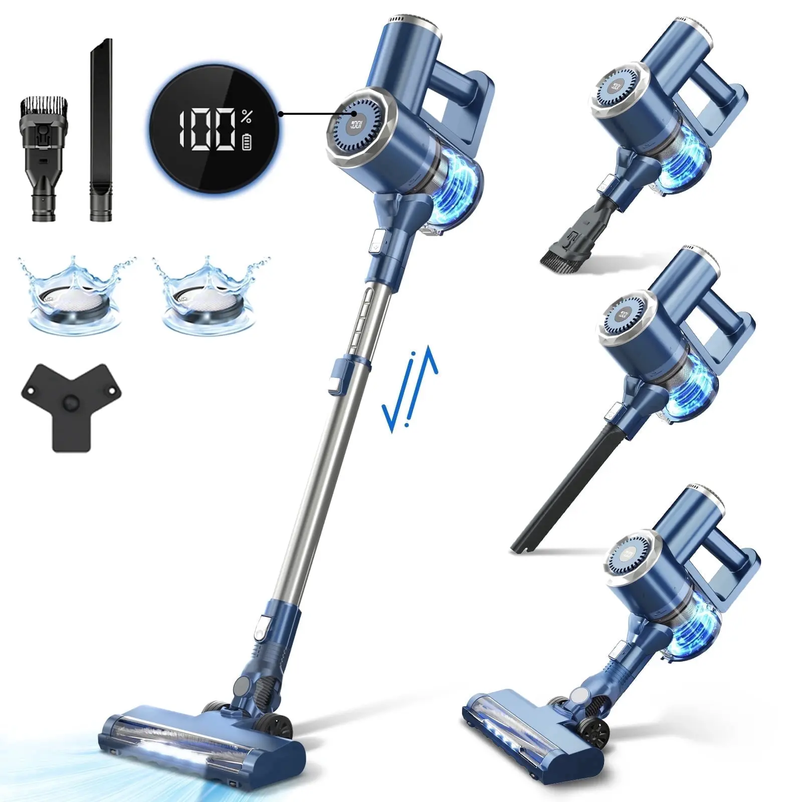 PrettyCare Cordless Stick Vacuum Cleaner, 6-in-1 Lightweight Upright for Carpet Hard Floor Pet Hair W200 Upgraded