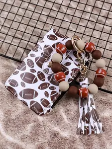 Sporty Keychain Card Holder, Football Basketball Baseball Design, Colorful Beads & Tassel, Perfect Gift for Sports Lovers, Keychain Pendant