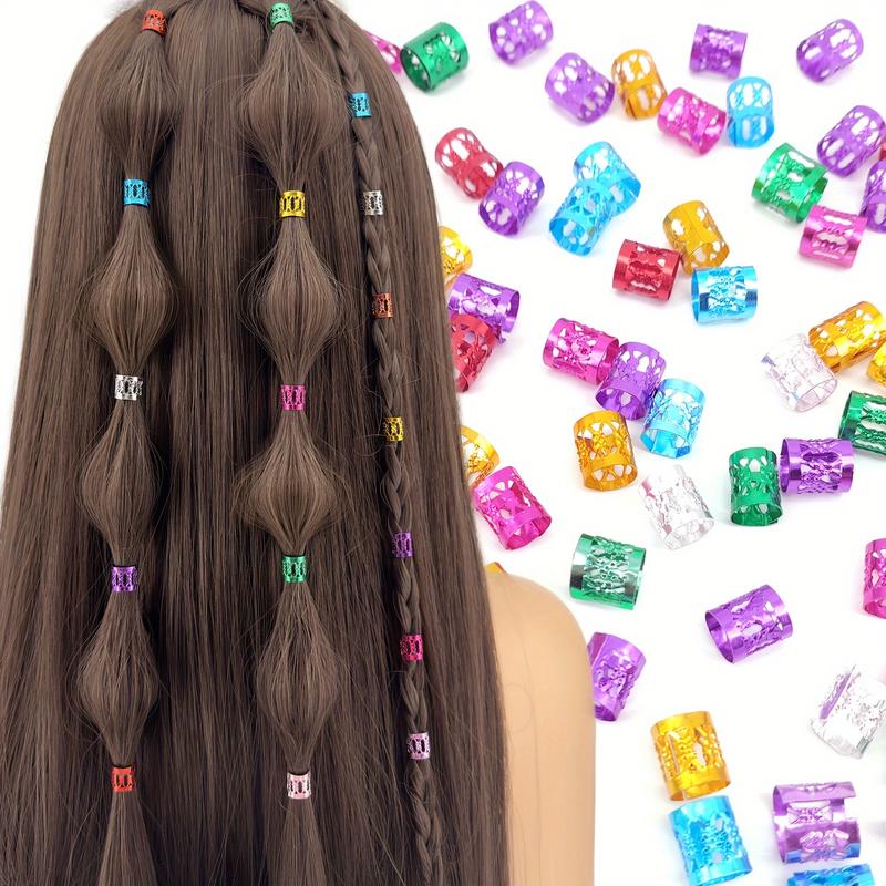 100pcs Adjustable Durable Boho Chic Hair Jewelry Set, Geometric-Patterned Alloy Hair Rings, Metal Cuffs for Braids and Dreadlocks, All-Season Hair Accessories