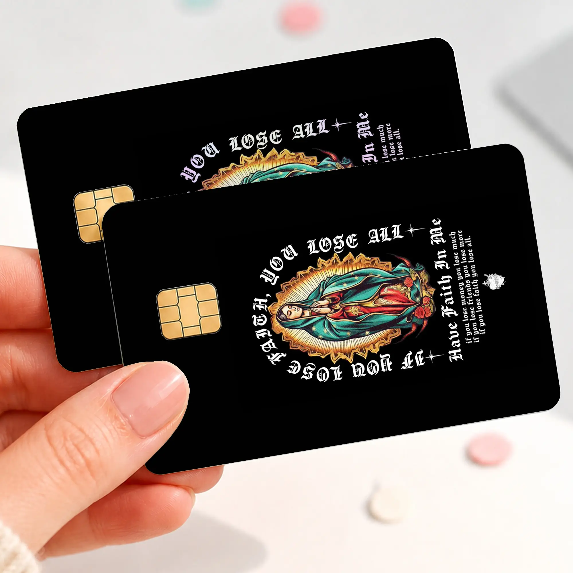 Our Lady of Guadalupe Credit Card Skin, Virgin Mary Have Faith Quote Debit Card Sticker, Black Catholic Religious Bank Card Cover, Mexican Faith Chip Card Decal, Christian Gift