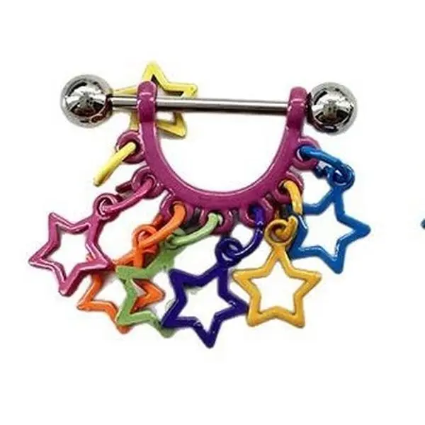Stainless Steel Earcuff, Cute Edgy Hoop with Colorful Star Charms, Unisex Fake Piercing Style Jewelry for Women, Ear Hoops, Ear Cuff Earrings, Edgy Cute, Multi-Colors, Whimsical, Women Unisex