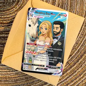 Personalized Couple Anniversary Metal Card, Custom Pokemn Card, Couple Metal Wallet Card, Anime Wedding Gift, Gift for Him Her, Birthday Gift