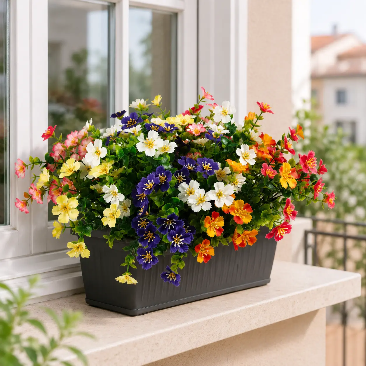 12-24 Colorful UV-resistant Outdoor Artificial Mixed Flower Bouquets, suitable for decorative use in gardens that do not require watering on a daily basis, for outdoor decoration