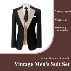 Vintage Men's 3-Piece Wedding Groom Suit Set Grey Beige Black Champagne Hunt Green XS-XXXL Tailored Blazer Vest Pants Ideal Tuxedo Alternative