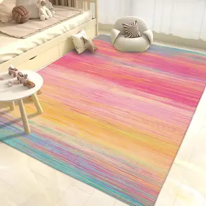 Rainbow Area Rug 5x7/55"x78" Colorful Stripe  Rug Plush Machine Washable Rug for Girls Bedroom Nonslip  Carpet for  Soft Playroom  Decor