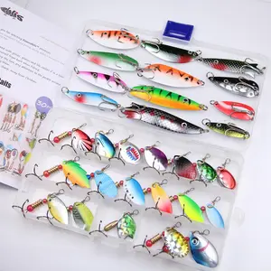 10/30pcs Fishing Lure Spinnerbait with Feathered Treble Hooks Rooster Tail Spoon Lures for Bass Salmon Trout, Comes with Storage Tackle Box