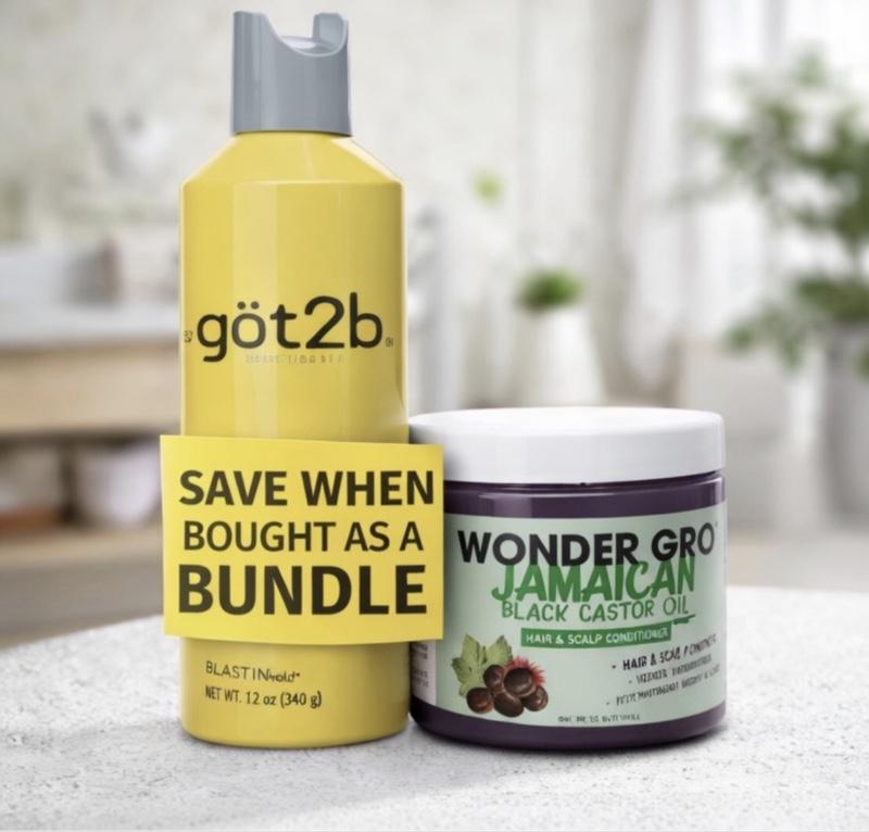 got2b Blasting Freeze Spray 12oz & Wonder Gro Jamaican Black Castor Oil Ultimate Haircare Bundle for Sleek Styles & Healthy Growth - Gel