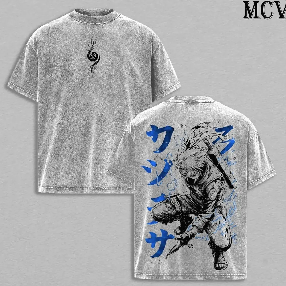 Kakashi Hatake Naruto Anime Oversized Menswear Round Neck Short Sleeve Seamless Heavy Cotton Double Printed Graphic Tee - Sharingan Copy Hidden Leaf Shinobi Streetwear Unisex T-Shirt 3QB