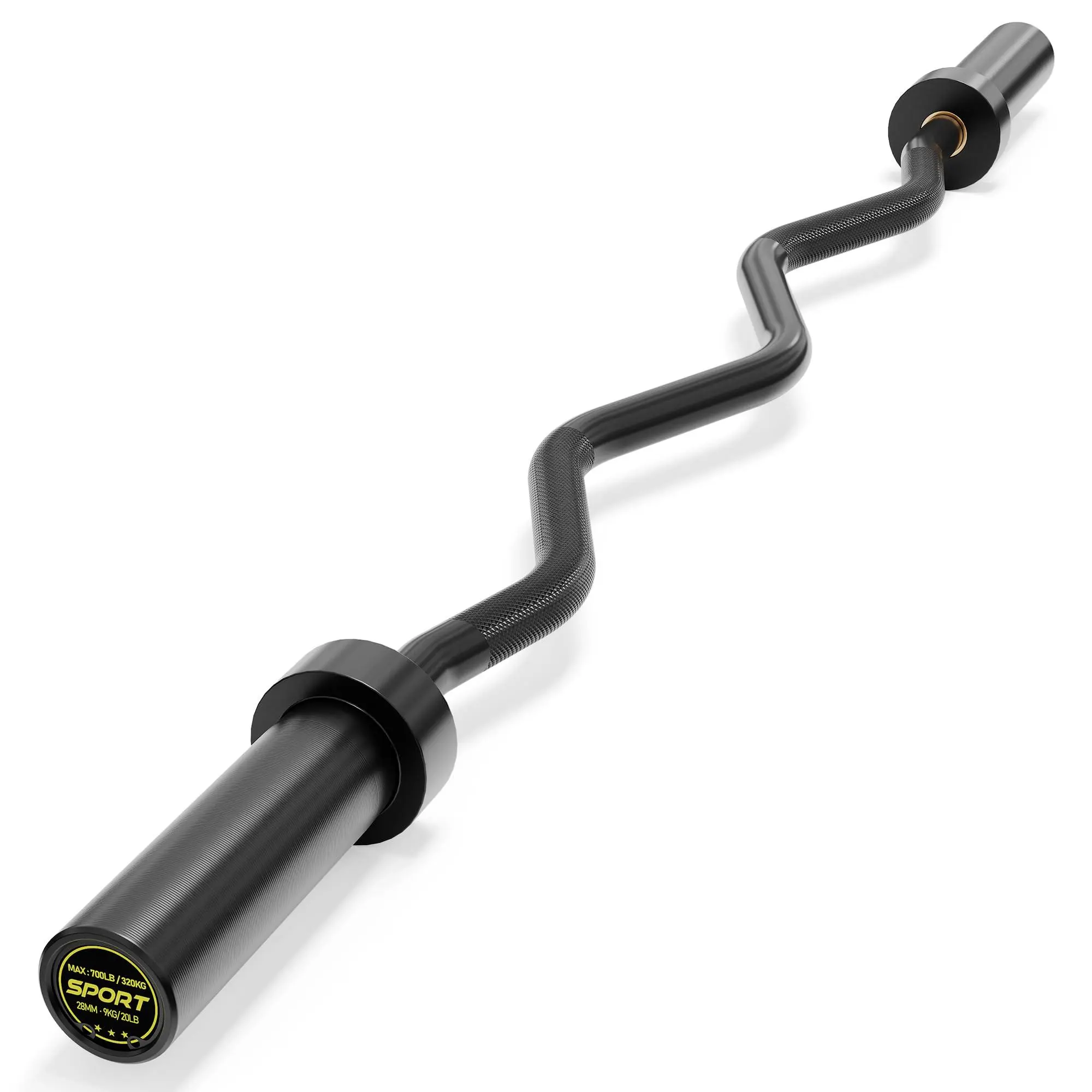 47in Olympic EZ Curl Bar, 20 lb Solid Steel 2in Barbell with 700 lb Capacity & Diamond Knurling for Biceps and Triceps