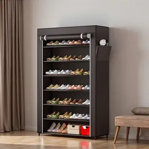 Vertical Narrow Shoe Rack Organizer Tall Shoe Rack for Closet Entryway 7 Tier Non-Woven Cover Shoe Shelf Holds 28 Pairs Free Standing Shoe Storage Cabinet with Dustproof Cover, Black