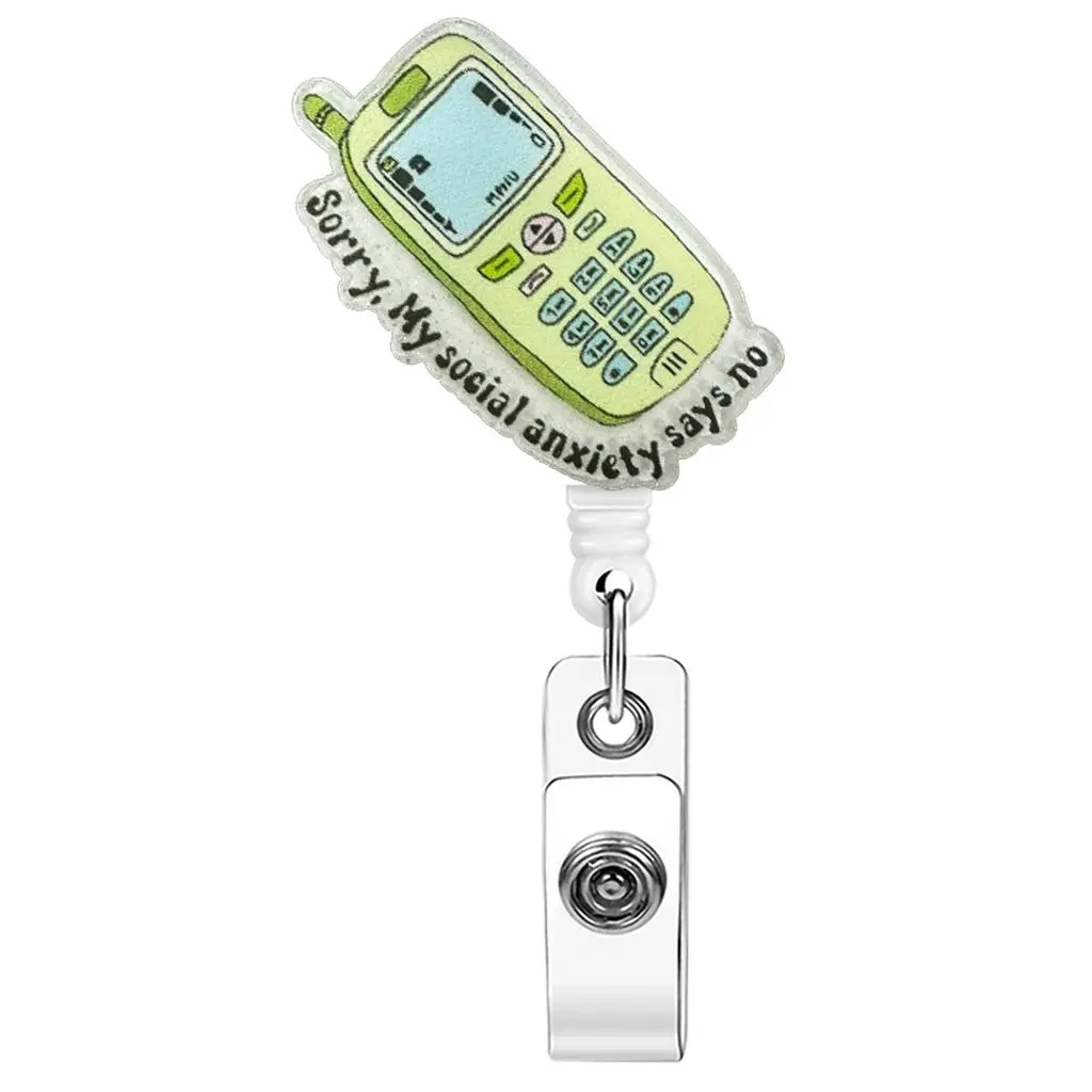 Cute Phone Design Retractable Badge Holder, Id Card Holder, Creative Badge Reel, Identification Badges & Supplies for Student Office Staff Doctor Nurse Teacher