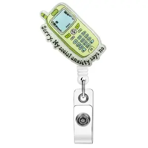 Cute Phone Design Retractable Badge Holder, Creative Badge Reel, Identification Badges & Supplies for Student Office Staff Doctor Nurse Teacher