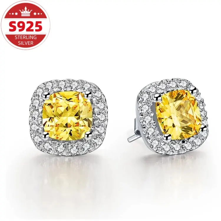 S925 sterling silver American-style stud earrings with yellow synthetic zirconia, “ice sugar” hip-hop Instagram luxury jewelry, suitable for both men and women; a perfect gift for Valentine’s Day, Christmas, and Mother’s Day.