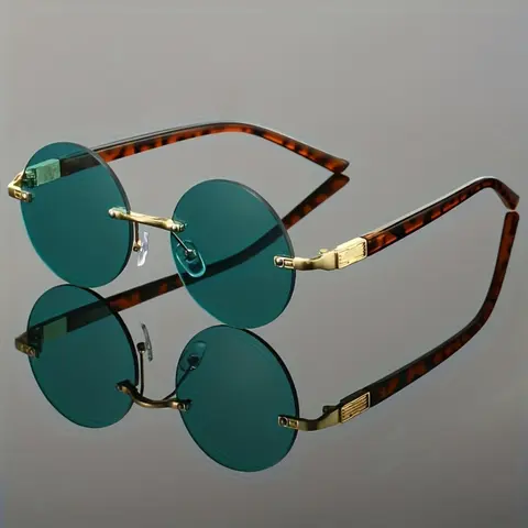 Men's Metal Round Rimless Retro High-Quality Fashion Glasses, Durable PC Lenses for All Seasons, Elegant Decorative Eyewear, Classic Eyeglasses, Fashion Accessory Eyewear