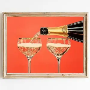 Gold Champagne Pour Art Print Quirky Bar Cart Decor