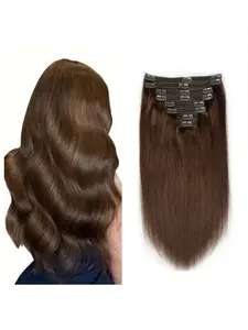 8pcs Real Remy Human Hair Clip-In Extensions - Invisible Seamless Straight Hair with 18 Clips, 14-28 Inches Lengths, #4 Brown Chocolate Blonde/Light Brown Tones, Double Weft Clip-Ins for Women & Men, Easy Application & Damage-Free Removal