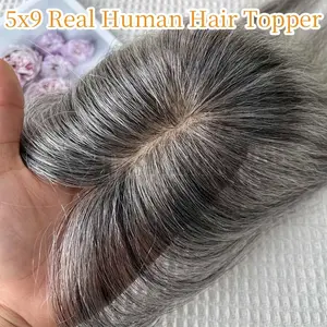 Wholesale New Fashionable Real Human Hair Topper Extensions for Women - Grey/White (A01 # ) Baldness & Hair Loss Solution, 1.97x3.54inch BreathMesh Base, Straight Hairpiece with Bangs for Volume, Look, Daily Wear & Instant Hair Replacement, Frontal, Toper