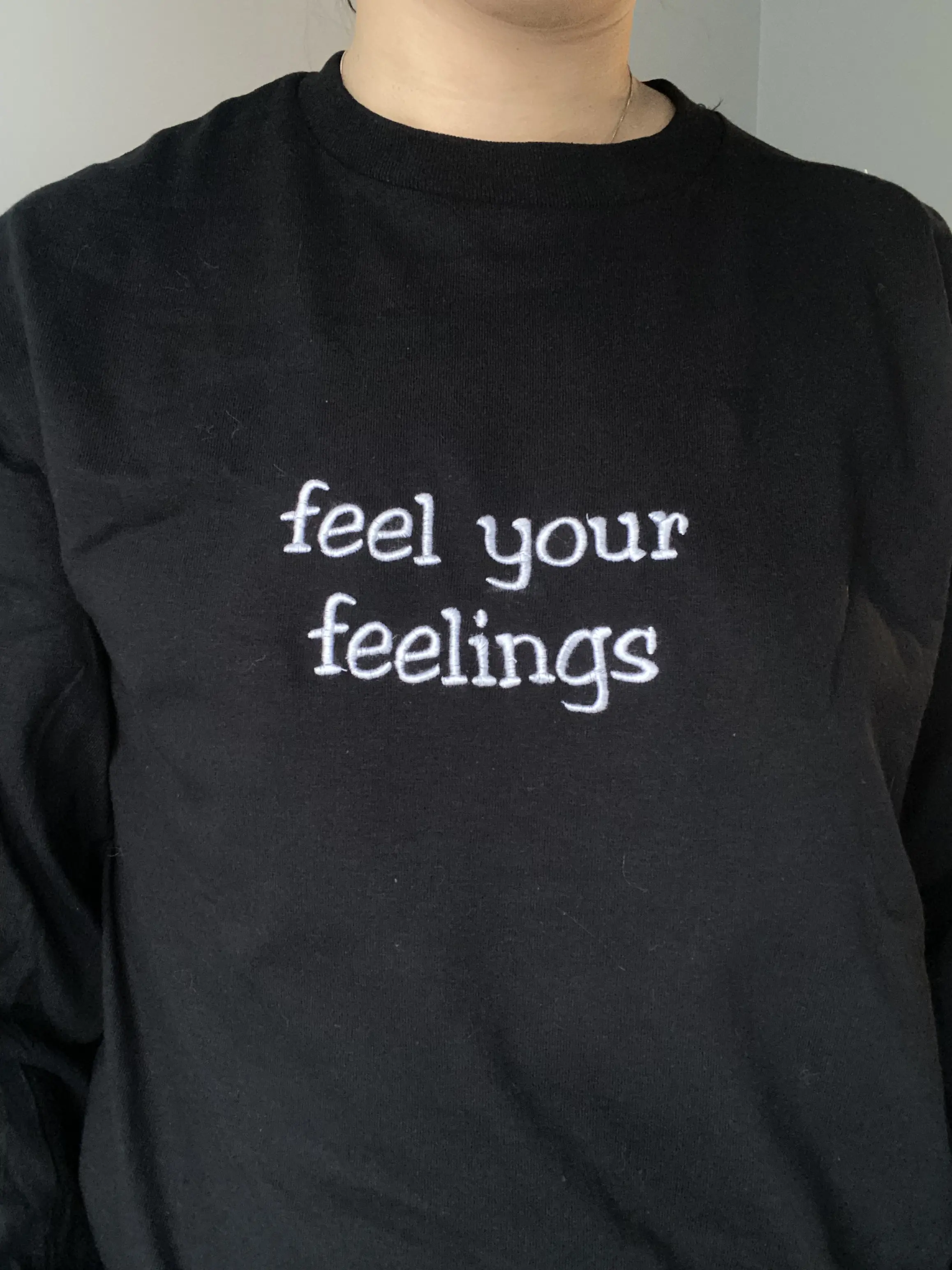Feel Your Feelings Black Embroidered Long Sleeve Shirt