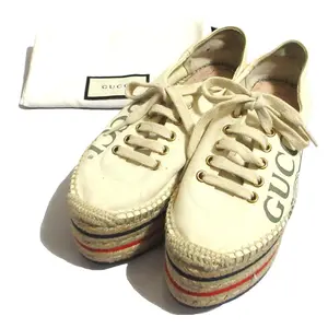 Pre-owned GUCCI Canvas Small Leather Goods Logo Print Espadrille Platform Shoes